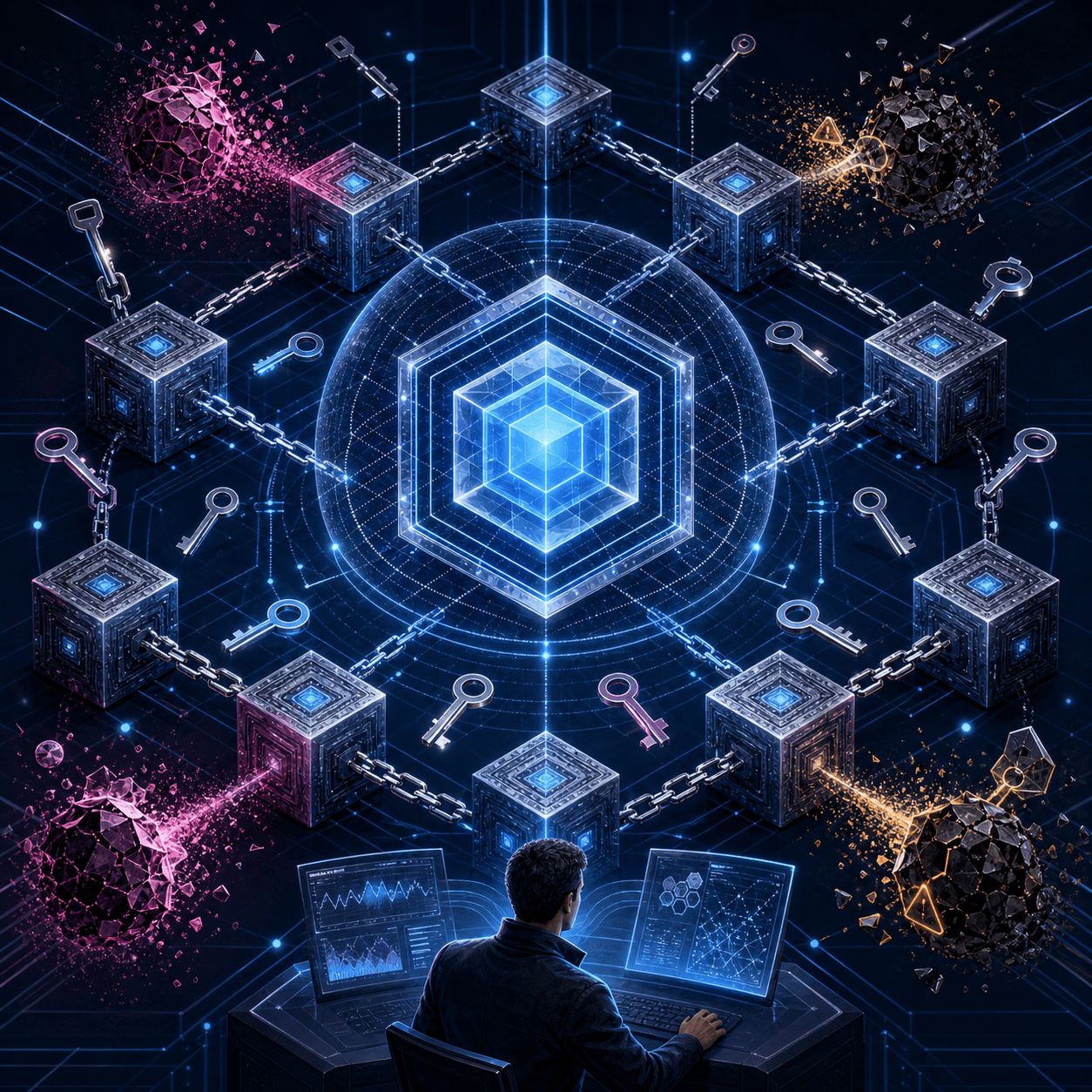 Rede blockchain protegida por criptografia e validacao distribuida